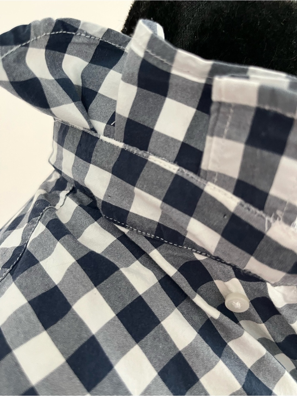 Enhanced J. Crew Navy and White Gingham Button-Down Shirt Ruffle Collar - Picture 6 of 8